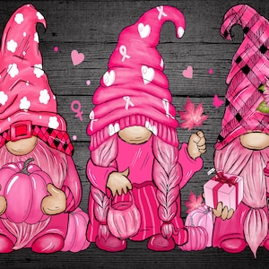 In October We Wear Pink Gnomes Png, Pink Gnomes Png, Gnomes Breast Cancer Awareness png, Pink Cancer Warrior png, Gnomes Flower Png pumpkin