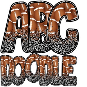 American Football Letters PNG Split Leopard, Laces, Background Pattern Fills, Sports Theme Clipart Alphabet Font for Digital Download