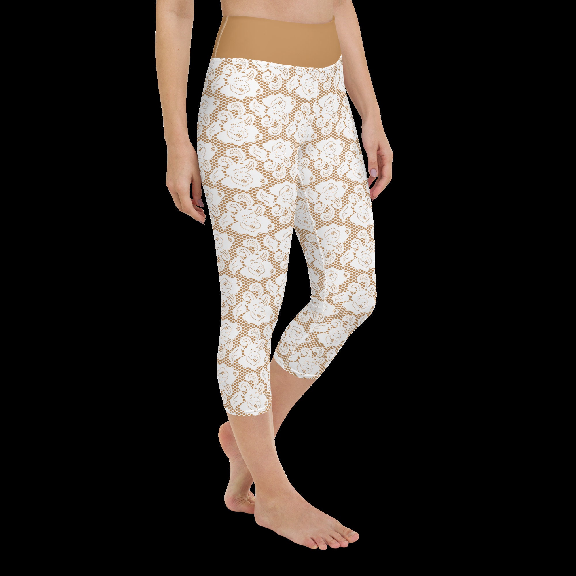 White Lace Yoga Capri Leggings | Etsy 