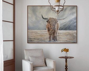 Highland Cow Giclee Print, Realistic Oil Painting Art