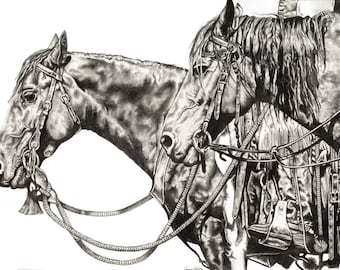 Oeuvre de cheval, Portrait de cheval, Oeuvre au crayon, Impression jet d'encre, Art mural surdimensionné