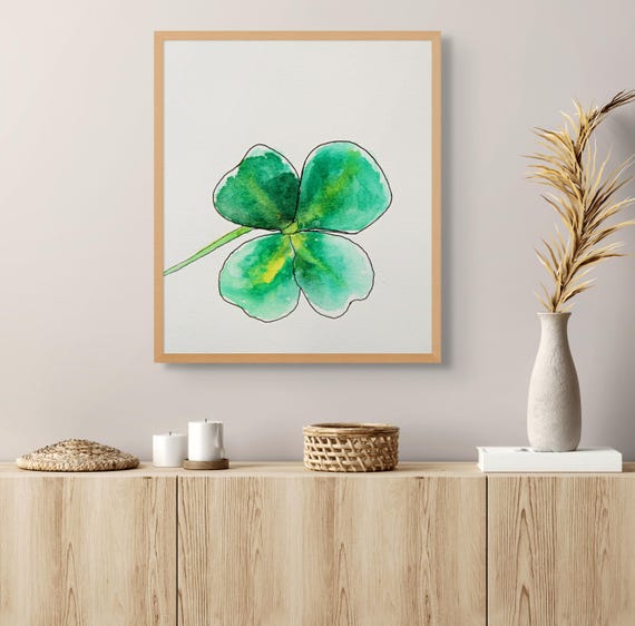 Four Leaf Clover, Wall Art, Original, Watercolor Painting, Wall