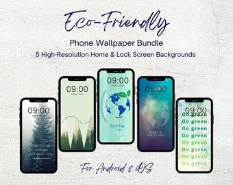 Eco-Friendly Wallpaper Backgrounds for iPhone and Android, Bundle of 5, Digital Download