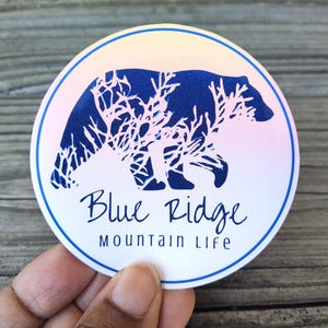 Blue Ridge Botanical Bear Cyanotype Vinyl Sticker, 3x3 Waterproof Decal for Mountain Lovers