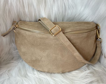 Shoulder bag, leather bum bag, bum bag with bag strap, women's suede genuine leather bum bag