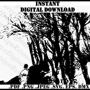 Traditional Japanese Geisha, Forest, Kimono Graphic Design, Instant Download, png, eps, dxf, Line Art SVG, SVG File for Cricut Machine