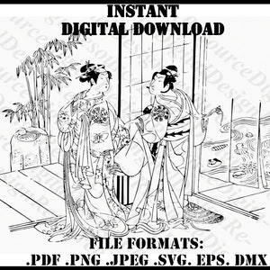 Traditional Japanese Geishas, Kabooki Women, Graphic Design, Instant Download, png, eps, dxf, Line Art SVG, SVG File for Cricut Machine