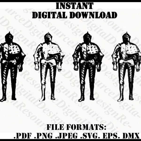 4 Styles, Knights Armor, Renaissance Fair,  Graphic Design, Instant Download, png, eps, dxf, Line Art SVG, SVG File for Cricut Machine