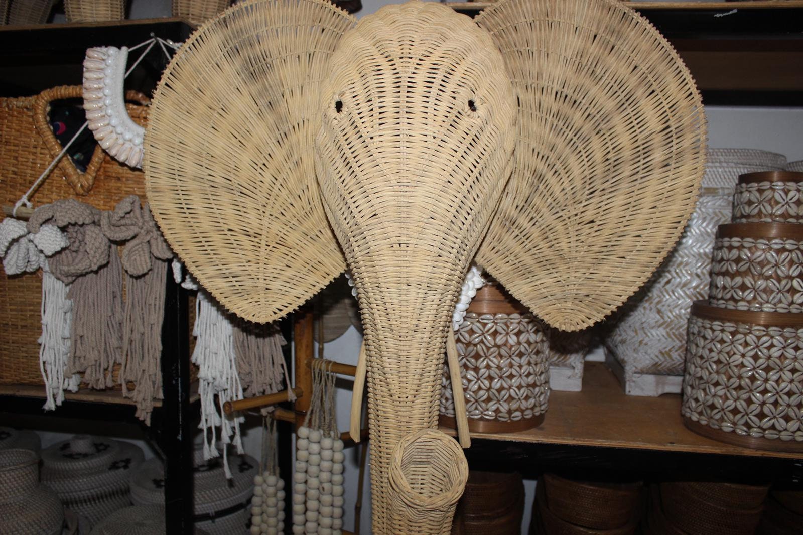 Eléphant Décoration Murale en Rotin Style Bohème