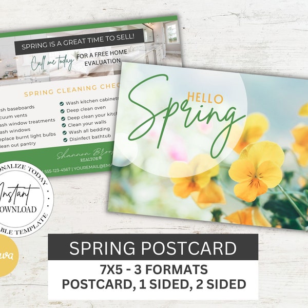 Real Estate Spring Postcard Template, Printable Postcards for Realtors, April Real Estate Marketing Tools, Canva Template