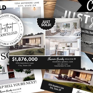 Immobilien-Postkarten, gerade verkaufte Postkarten, Maklermarketing-Postkarten, Immobilienmarketing, Canva Maklervorlage, bearbeitbare Downloads