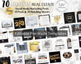 Real Estate Social Media Posts, January Real Estate Marketing, 2023 Real Estate Marketing Templates, Instagram, Facebook, Canva Template