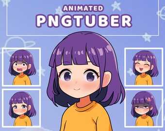 PNGTuber - Purple Hairs Girl - Premade Animated Giftuber - Streaming avatar - Veadotube
