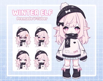 Chibi Winter Elf VTuber Model: Premade Fully Rigged Live2D Avatar