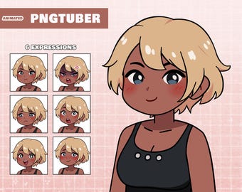 PNGTuber - Adorable Blonde Tan Girl  - Animated Giftuber - Kawaii Chibi Streaming avatar - Premade Model - Ready to use on Veadotube Mini