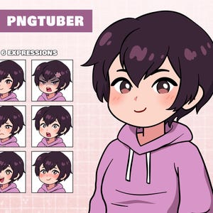 PNGTuber - Short Haired Hoodie Girl  - Animated Giftuber - Cute Chibi Streaming avatar - Premade Model - Ready to use on Veadotube Mini