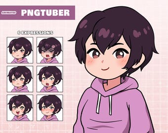 PNGTuber - Short Haired Hoodie Girl  - Animated Giftuber - Cute Chibi Streaming avatar - Premade Model - Ready to use on Veadotube Mini