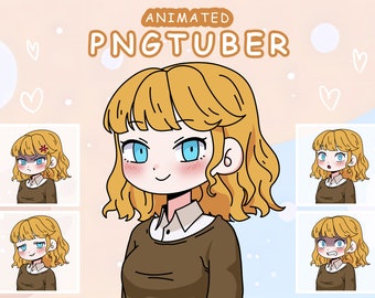 Animated Pngtuber Model: Curly Yellow Hair Girl, 10 Poses (Veadotube File)