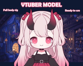 Premade Vtuber Model, Cute Chibi Oni Girl,  Live2D Full body rig, Ready to use streaming avatar, Kawaii anime style