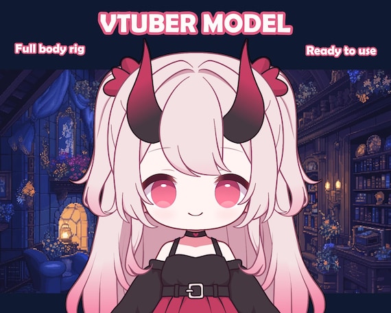 Premade Vtuber Model, Cute Chibi Oni Girl,  Live2D Full body rig, Ready to use streaming avatar, Kawaii anime style