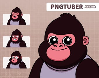 Gorilla PNGTuber Model - Animated GifTuber - Premade Streaming Avatar - Ready to use on Veadotube mini