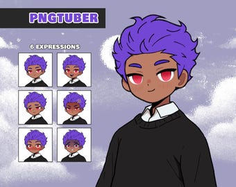 Purple Haired Boy PNGTuber: Dark Skin Male Streaming Avatar