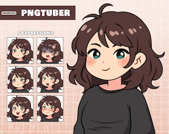 Cute Brown Haired Girl PNGTuber Model  - Premade Animated Giftuber - Adorable Streaming avatar - Chibi and kawaii - Ready to use - Veadotube