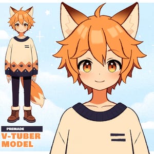 Kitsune Boy VTuber Model - Live2d Full Body Rigged - Carino ragazzo volpe - Avatar di streaming predefinito / Pronto per l'uso su Vtube Studio