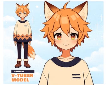 Kitsune Boy VTuber Model - Live2d Full Body Rigged - Cute Fox boy - Premade Streaming Avatar | Ready to use on Vtube Studio