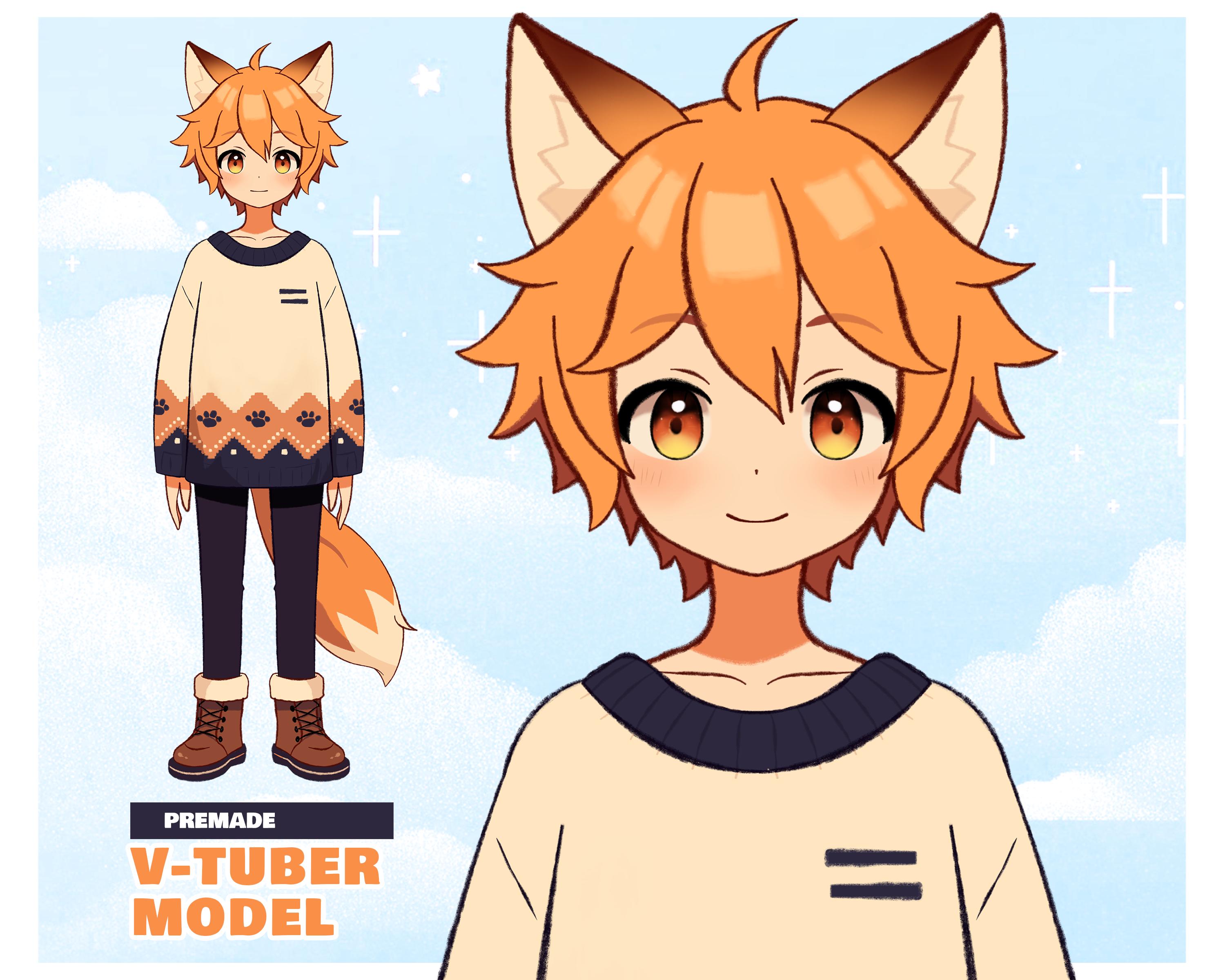 Kitsune Boy Vtuber Model - Live2d Full Body Rigged - Cute Fox Boy