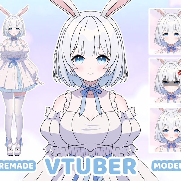 Premade Vtuber Cute Bunny Girl, Full Body Rigged Live2d model ready to use in Vtube Studio, Kawaii anime Streaming Avatar for twitch youtube