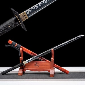 Hand-forged Japanese Samurai Anime Sword Full tang roasted blue katana Samurai Straight Sword