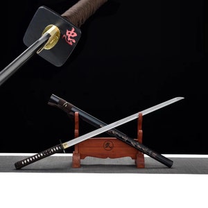 Samurai straight sword ninja sword All Tang hand-forged Japanese katana Black