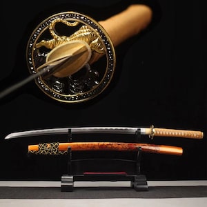 Handmade high carbon steel Japanese katana Quan Tang Samurai sword real Yellow katana
