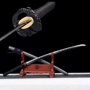 Japanese Samurai Sword All-Tang katana 1060 steel Black blade  katana swords