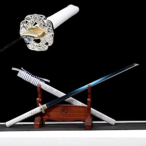 Straight Blade Japans Samurai Zwaard Wit katana zwaard Gebakken blauw lemmet Het All-Tang Samurai Zwaard