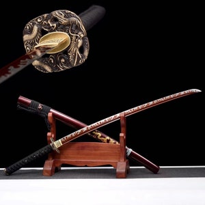 Japanese katana All-Tang Samurai Sword High manganese steel baked red blade Anime Sword