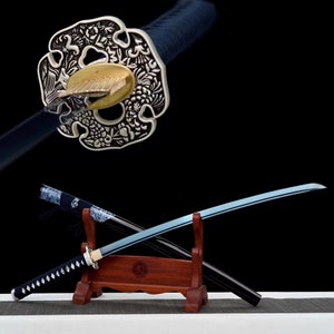 Hand-forged Japanese katana ninja knife Real knife blue baked blue blade full tang Samurai Sword