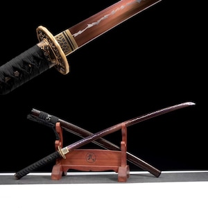 Japanese Samurai Sword All-Tang katana 1060 steel hair red blade Handmade Katana