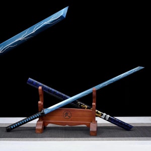 Hand-forged Japanese Samurai straight sword Quan Tang High Manganese Steel Blue real katana