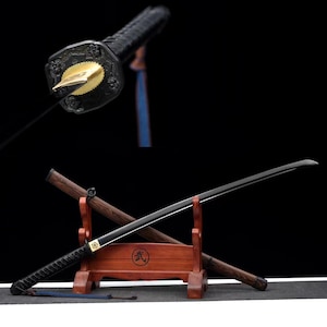 Hand-forged Japanese katana 1060 steel samurai sword Japanese Taijutsu Baked black blade