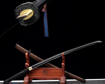 Hand-forged Japanese katana 1060 steel samurai sword Japanese Taijutsu Baked black blade