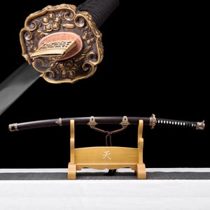 High-End Japanische Katana Ebenholz Scabbard Damast Stahl Samurai Schwert handgeschmiedet