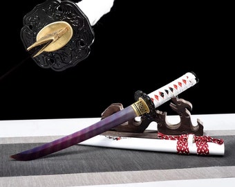 short sword high gradeHand-forged Japanese katana Damascus steel with red blade real katana