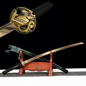 All Tang Japanese katana Sword Hand-forged golden blade 1090 steel Samurai Sword