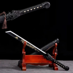 Handmade Japanese Samurai Sword Full Tang dragon katana swords Black manganese steel