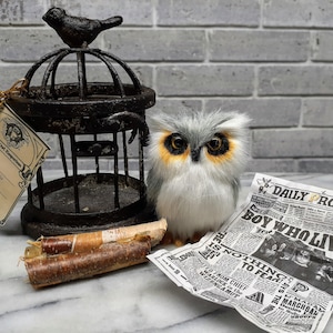 Eeylops Owl Adoptions | Iron Cage & Daily Prophet Newspaper and Perches | Eeylops Owl Emporium Prop | Witch and Wizard Replica Collectible