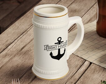 Boat Owner Beer Stein Mug, Boat Name Beer Stein, Customizable Beer Stein, Personalized Mug, Personalized Beer Stein, Custom Mug, Anchor