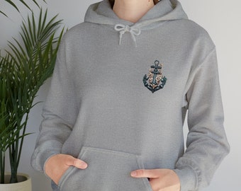Hooded Sweatshirt, Anchor Hoodie, Nautical hooded sweatshirt, Captain sweatshirt, Boating hoodie, Sailing Sweatshirt, Nautical gift
