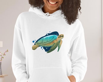 Sea Turtle Hooded Sweatshirt, Turtle Hoodie, Sea Turtle Hoodie, Turtle Sweatshirt, Cute Animal Hoodie, Sea Creature Sweatshirt, Bright Color